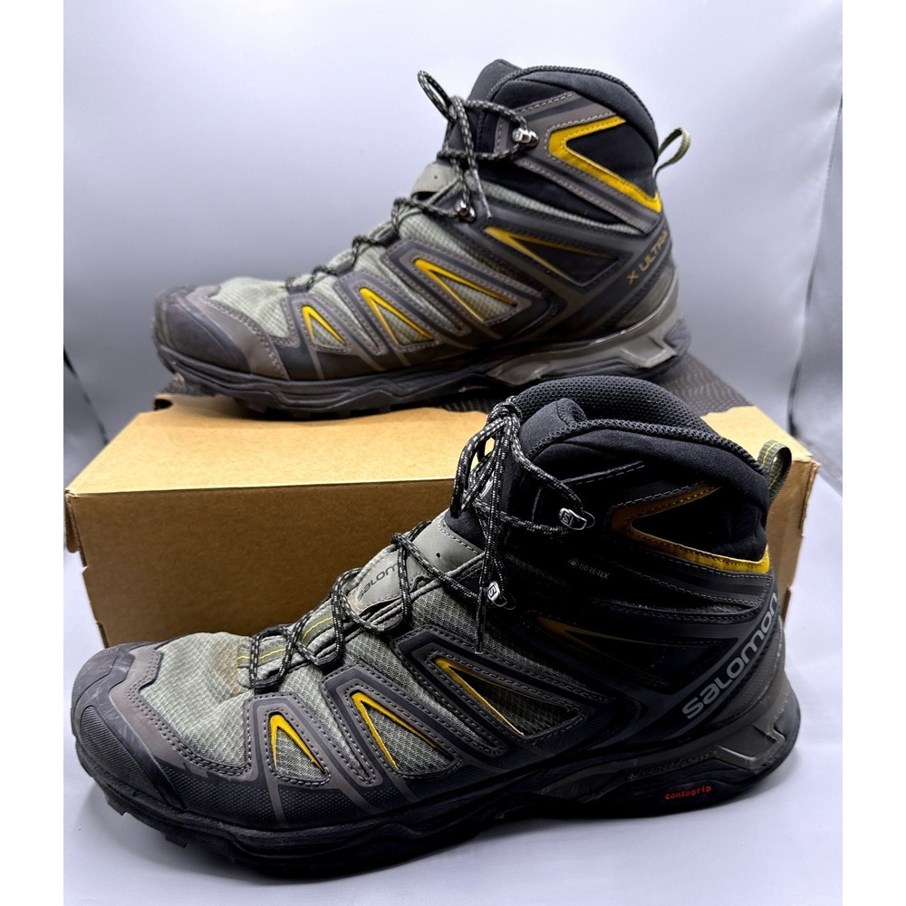 Salomon X Ultra 3 Wide Mid GTX Mens 13 EE Hiking Boots Green Gore-Tex